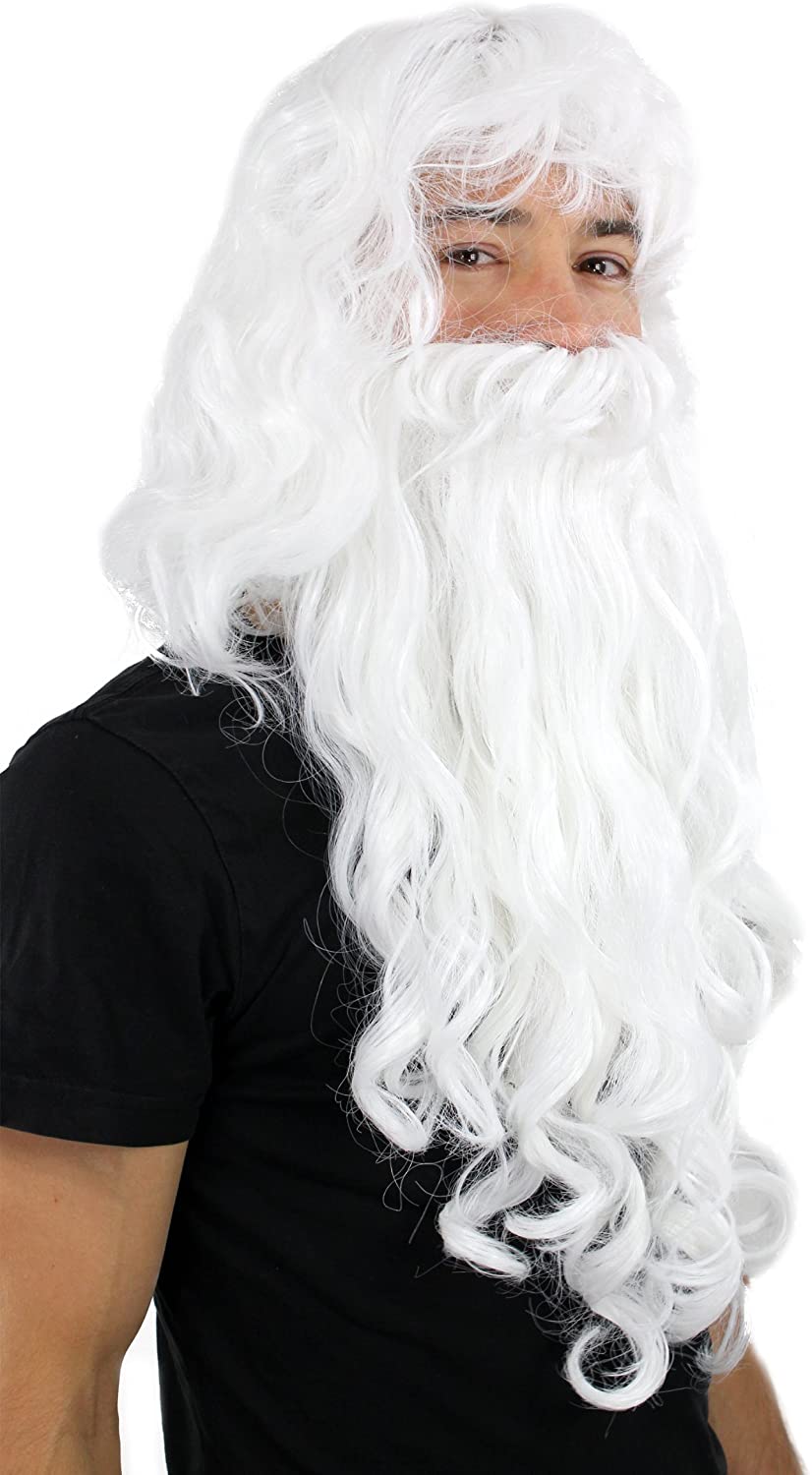 Party/Fancy Dress/Halloween LONG Beard & WIG set WHITE curly WIZARD SORCERER SANTA CLAUS PW0187-P60 Cosplay Roleplay - Image 2