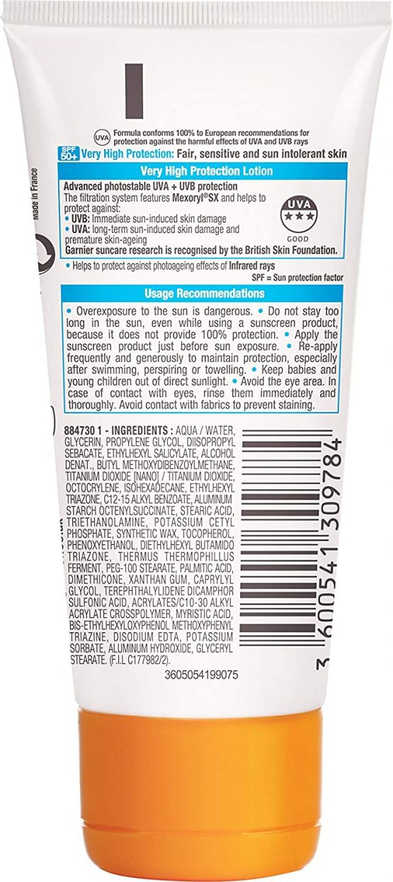 Garnier Ambre Solaire Mini Sensitive Hypoallergenic Sun Protection Cream SPF50+ 50 ml Travel Size - Image 2