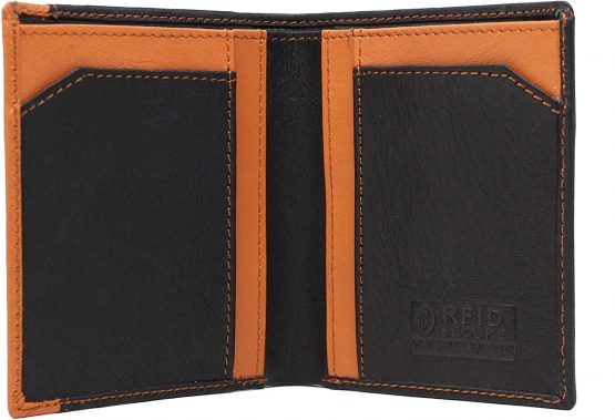MORUCHA Mens RFID Blocking Super Slim Cardholder Minimalist Leather Bifold Wallet M65 Black Tan