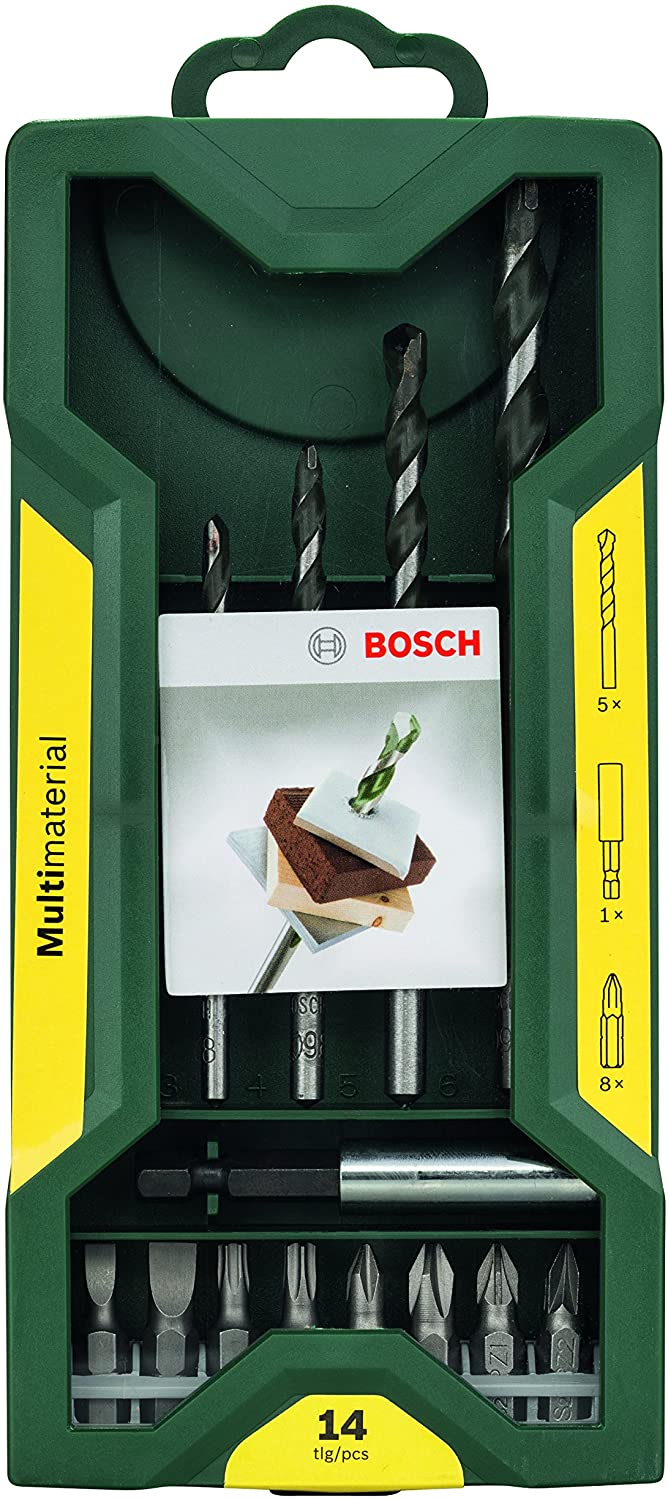 Bosch 2607017161 "MINI X-Line" Multi-Purpose Drill Bit Set, Silver/Black, Set of 14 Piece