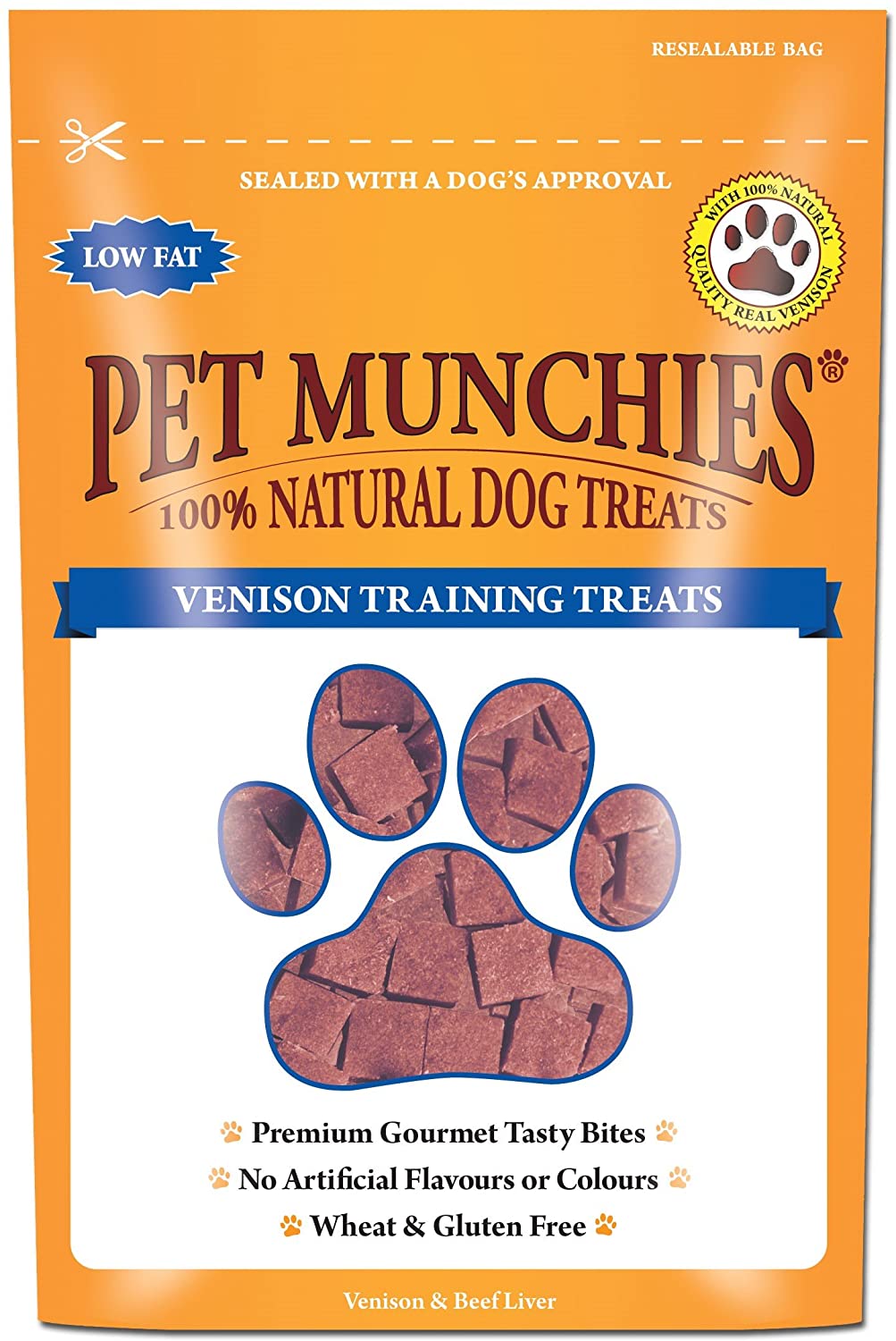 Pet Munchies Venison & Beef Liver Dog Training Treats, Grain Free Tasty Bites with Natural Real Meat, Low in Fat 50g
