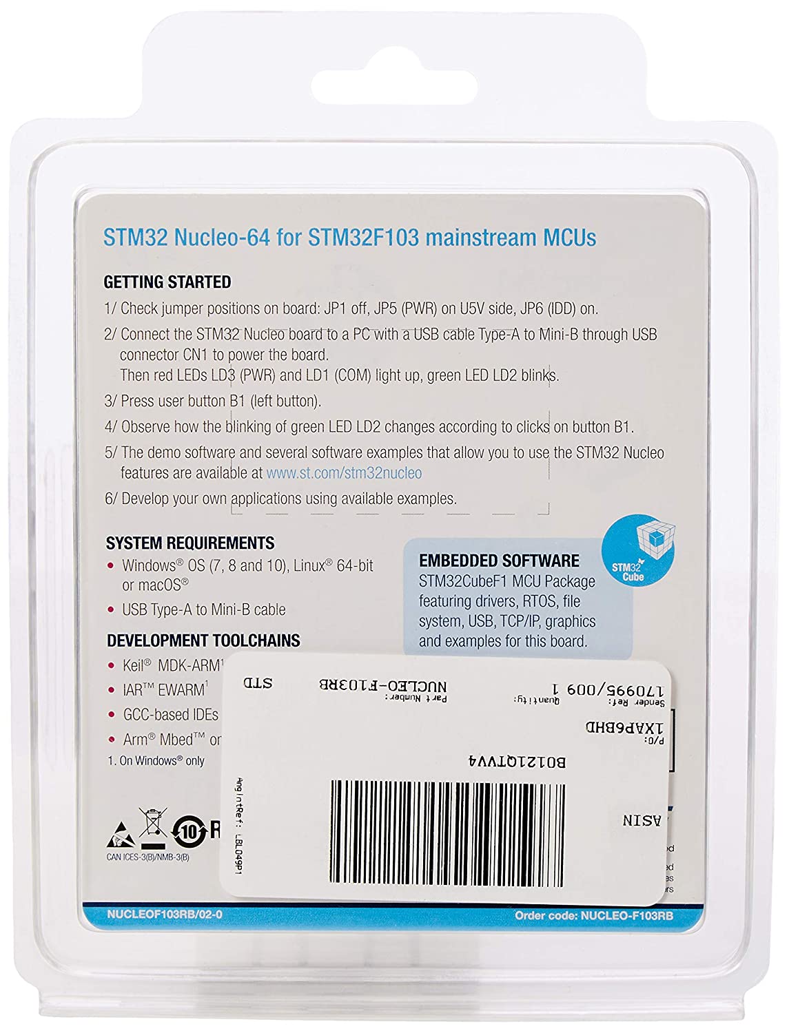 STMicroelectronics NUCLEO-F103RB Model STM32 Nucleo-64 Development Board with STM32F103RB MCU - Image 2