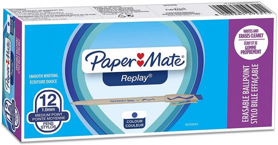 Paper Mate Replay Erasable Ballpoint Pen | Medium Point (1.0mm) | Blue | 12 Count