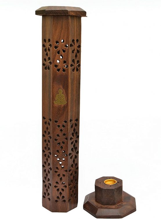 Newquay-Bonsai Sheesham Wood Tower Burner-Thai Buddha Incense Stick Holder, Mixed, Height 31cm Base 7.5 x 7.5cm - Image 2