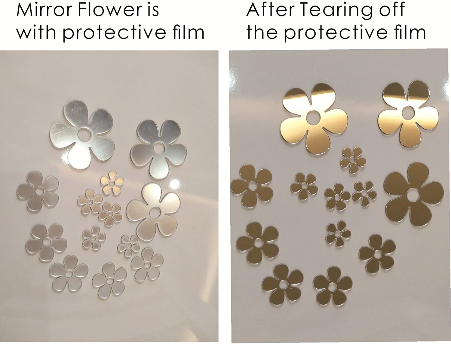50 Pieces Mirror Stickers Small Flower Shape Different Sizes for Kids Room Home Decor DIY Scrapbooking, Multicolored - Image 3