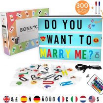 A4 Cinema Light Box Colour Changing with 400 Letters, Symbols & Emojis, Remote Control & 2 Markers - BONNYCO | Led Light Box 16 Colours, Intensities & Programmes | Light Up Letter Board Novelty Gifts