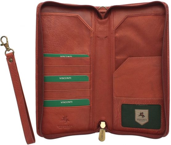 Visconti Leather Zipped Travel Document Holder & Strap 1157 RFID Blocking Brown - Image 2