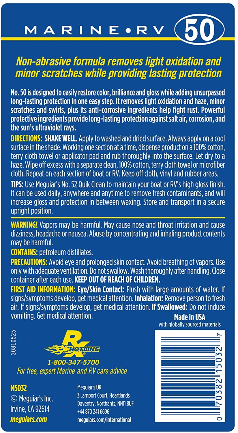 Meguiar's Marine RV 50 Boat Cleaner Wax M5032 946ml One Step, Beige, 945 ml (Pack of 1) - Image 4