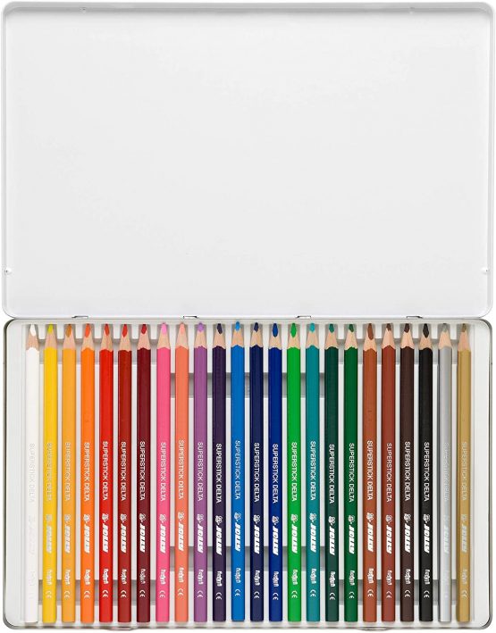 Jolly Superstick Delta Colouring Pencils, Triangular Colouring Pencils, Child Safe and Shatterproof, Non-Toxic, Pack of 24 in Metal Case - Image 2