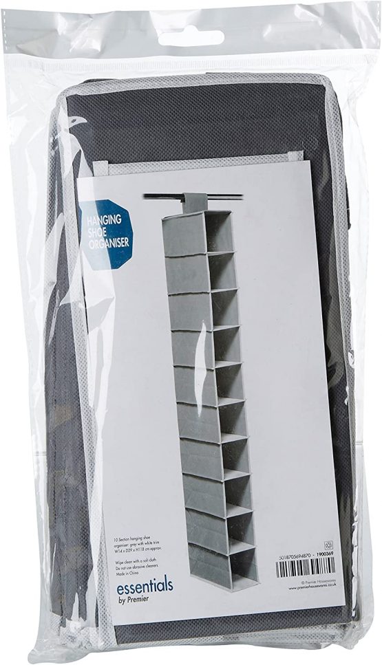 Premier Housewares 10 Section Hanging Shoe Organiser - Grey - Image 2