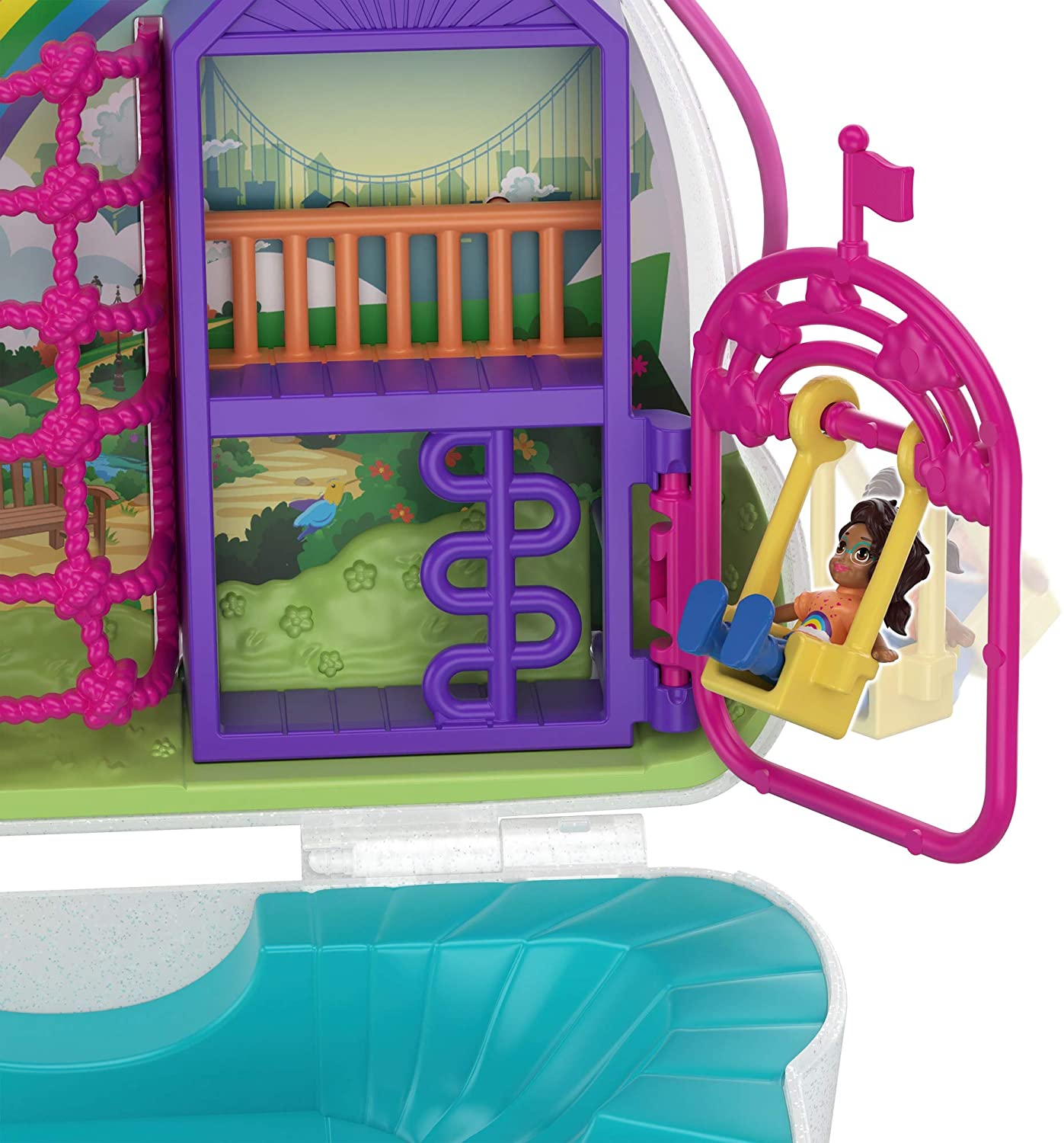 Polly Pocket Rainbow Dream Wearable Purse Compact with 8 Fun Features, Micro Polly and Shani Dolls - Image 4