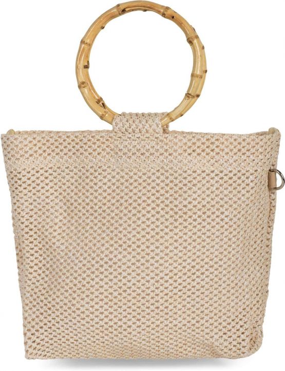 styleBREAKER Women Handbag with Bamboo Handle in semi-Transparent Crochet Look, Handbag, Bag, Women 02012286, Color:Light Brown