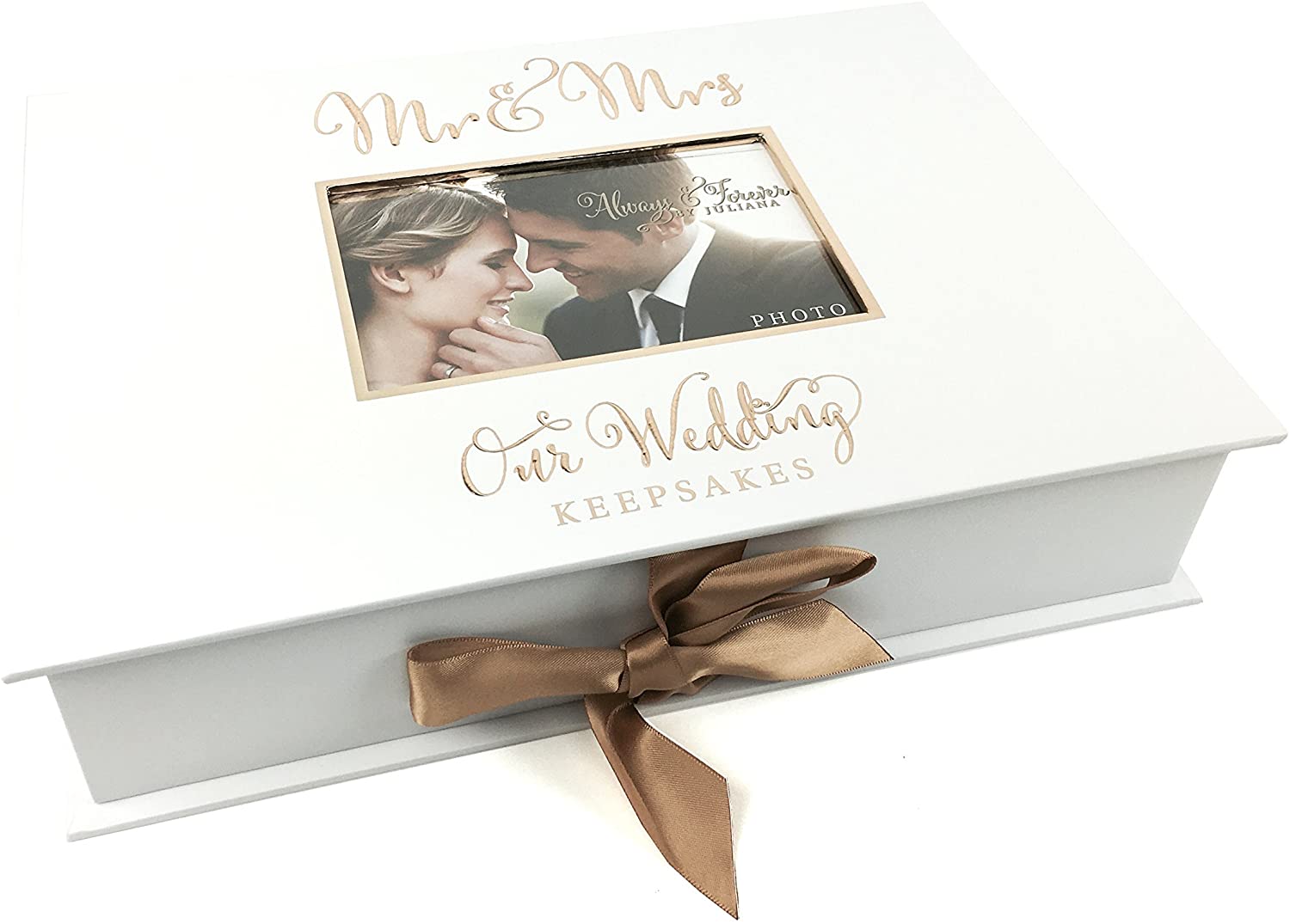 ukgiftstoreonline Wedding Gift Keepsake Box With Mr and Mrs, Gold, 31 x 22 x 7 cm