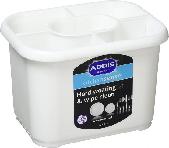 Addis 517615 Plastic Cutlery Drainer Holder White, 14 x 18 x 12.5 cm