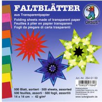 Ursus 2646199 – Transparent Folding Paper 14 x 14 cm 42 g/m² – 500 sheets in 10 Assorted Colours