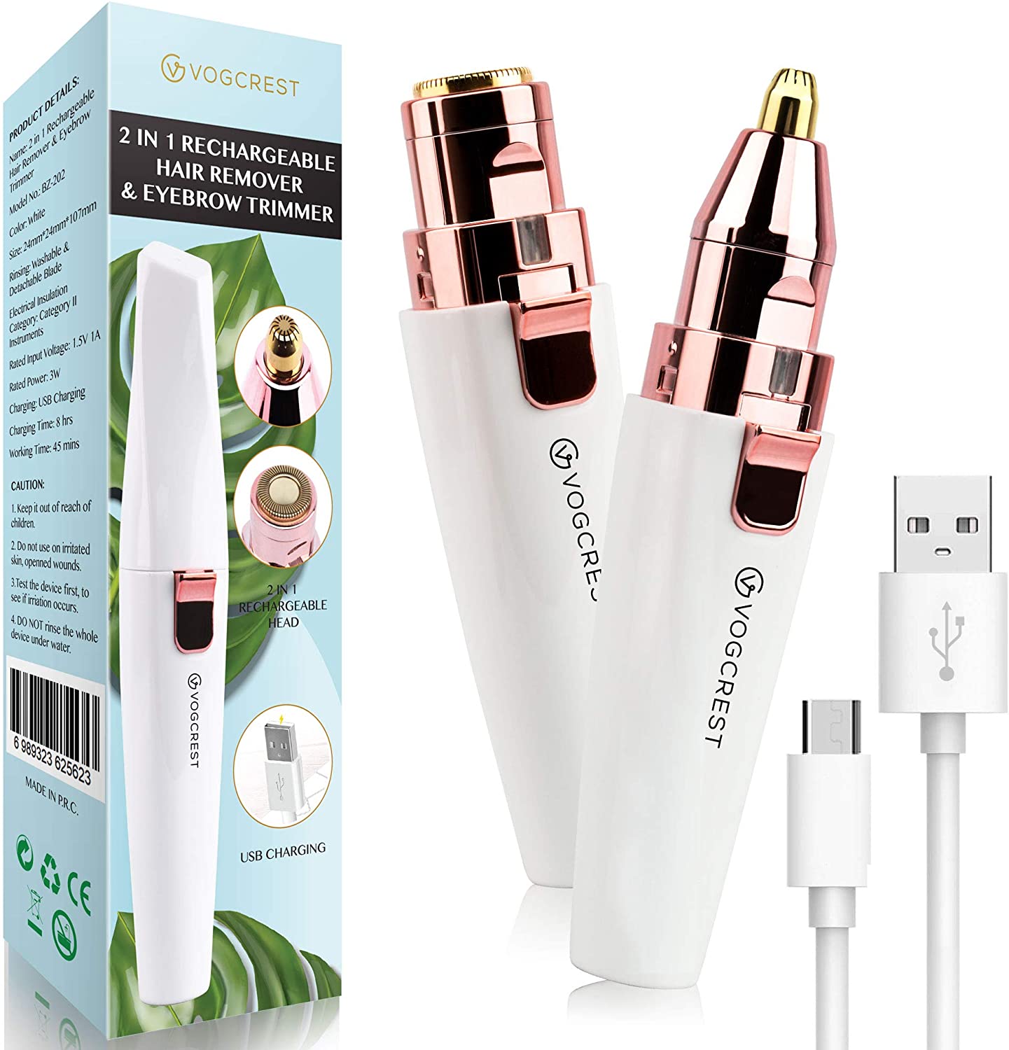 VG VOGCREST Eyebrow Facial Trimmer: 2 in1 Rechargeable Facial Hair Removal and Eyebrow Shaver