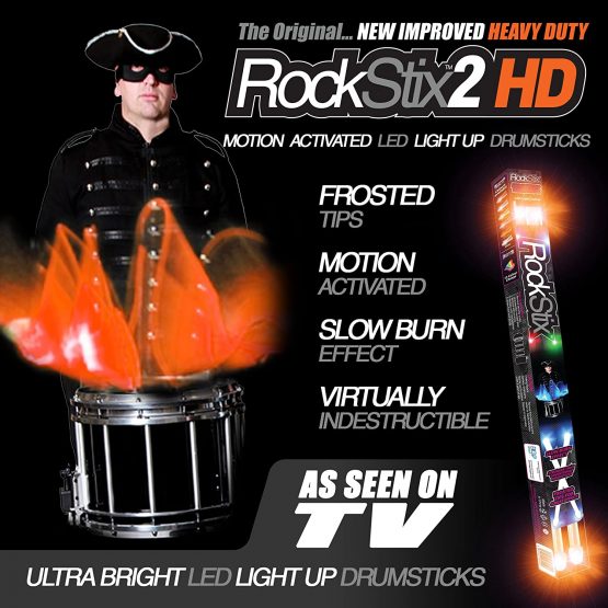 ORANGE - ROCKSTIX2 HD LED LIGHT UP DRUM STICKS - (FIRESTIX) - Image 2