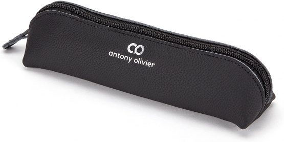 Antony Olivier Leather Pencil Case | Black with Zip | for Men, Women, Girls, Boys & Professionals | Perfect Size Pouch for Stationery & Art Utensils | Free Spinning Top | Packaged in a Kraft Gift Box