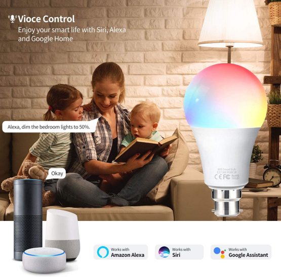 Alexa WiFi Smart Light Bulbs B22 Bayonet, Fitop 10W 1000LM (90W Equivalent) Dimmable Warm/Cool and Colour Changing Light Bulb, Works with Alexa, Google Home, Control by APP, No Hub Required 2 Pack - Image 4