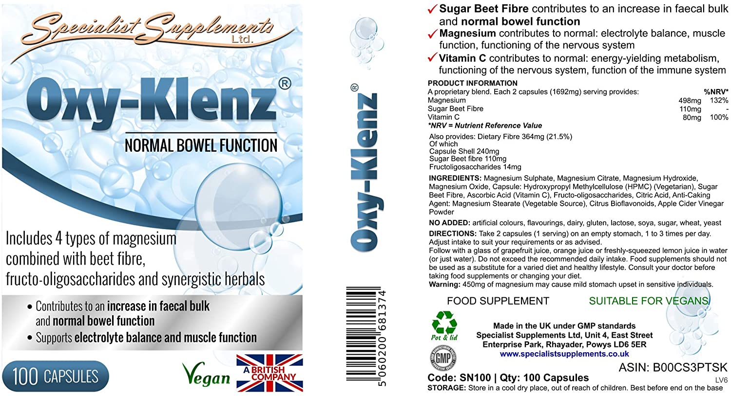 Specialist Supplements Oxy-Klenz Healthy Bowel Function 100 Capsules, 100 count (Pack of 1) - Image 4