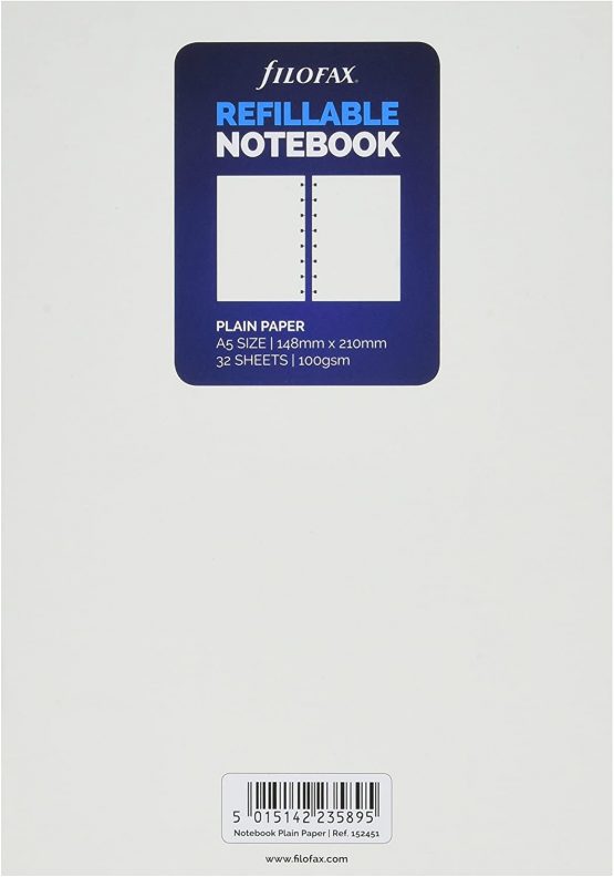 Filofax A5 Plain Notes for Refillable Notebook - White