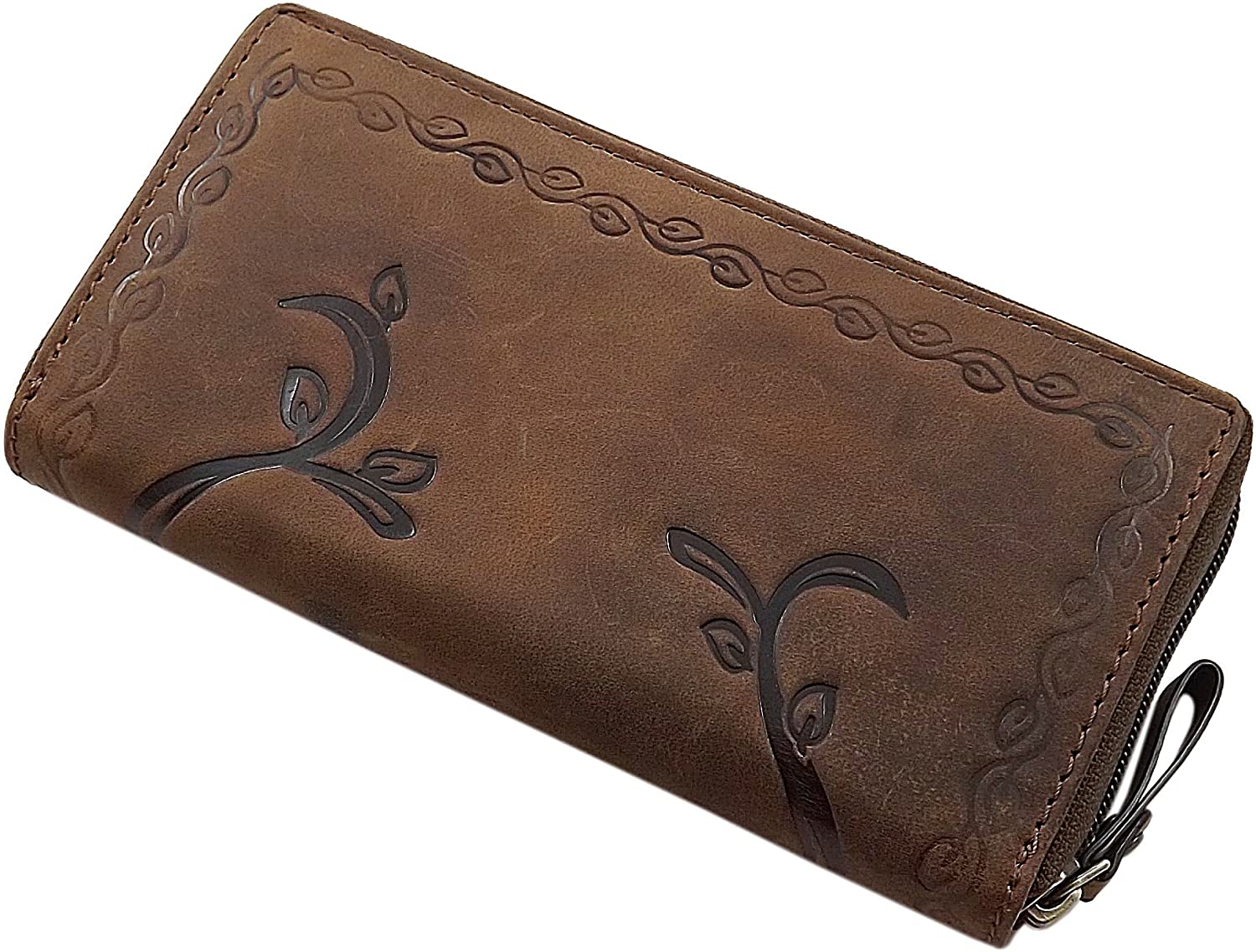 myledershop Large Buffalo Full Leather Women´s Purse with Hummingbird-Motif with Zipper with RFID & NFC Blocking in Cognac (Cognac) - Image 2