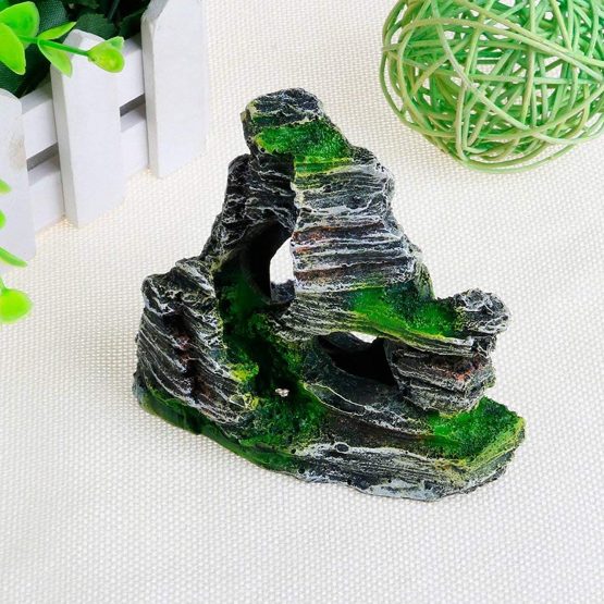 2pcs Fish Tank Rockery Hiding Cave Decoration For Fish Tank, Aquarium Rock Cave Decoration with Green Grass for Fish Shrimp Hiding Aquarium Ornament Pet Supplies - Image 2
