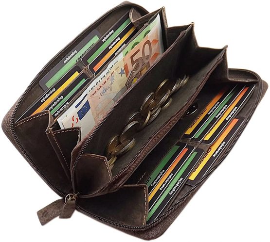 Large Leather Women´s Purse with Beautiful Liana Pattern with Zipper with RFID & NFC Blocking (Brown) - Image 3