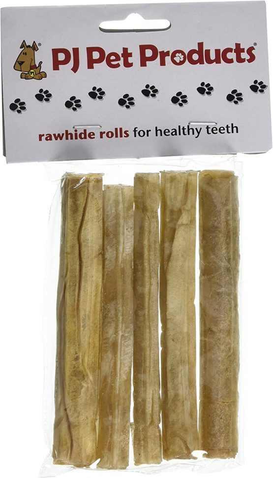 PJ Pet Products Rawhide Pressed Rolls 125 x 15 mm (10 packs x 5 rolls,Total 50 pieces)