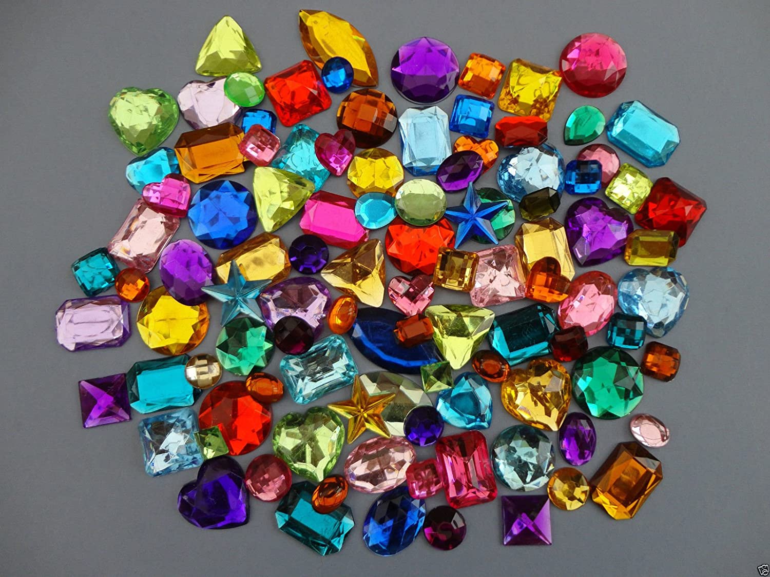 Mixed Acrylic Jewels Gemstones Card Making Crafts Embellishments Large - Bag Size: 100G, Multi