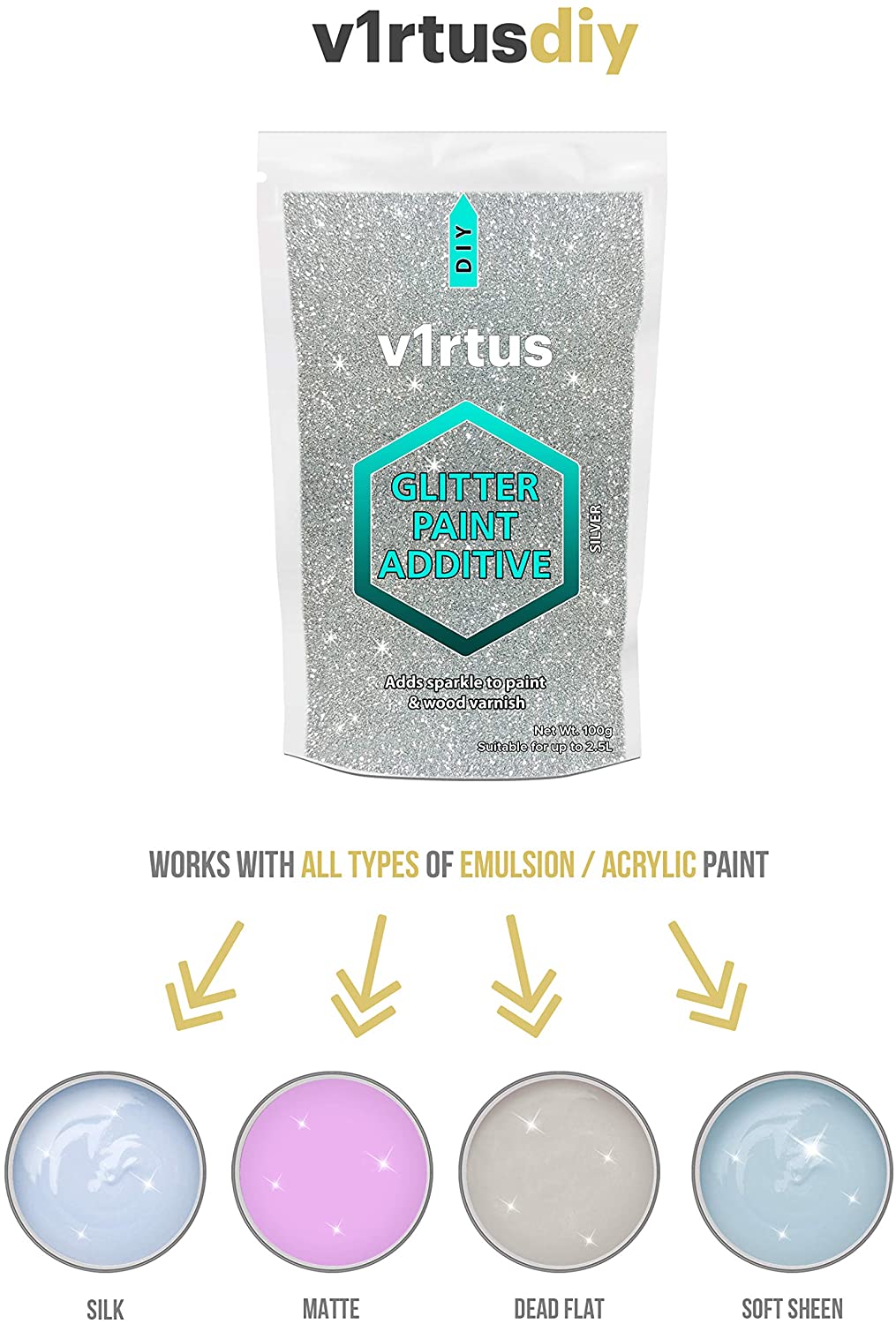 v1rtus Silver Glitter Paint Additive [200g] New 2021 Technology, 2 x