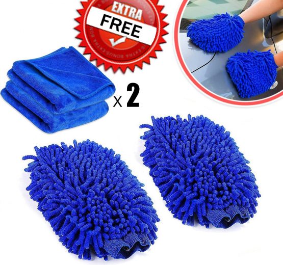 Amison Car wash Mitt Cleaning Gloves, 2 Pack Ultra-soft Premium Microfiber Wash Gloves With 2pcs Cleaning Cloth For Car Cleaning & Household Cleaning