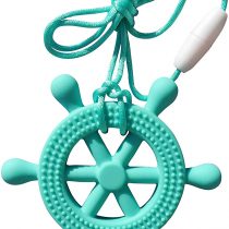 Sea Helm Wheel Silicone Teether Soother Teething Sensory Chewy Chewelry BPA Free with Chord and Breakaway Clasp, 5 Colours (Turquoise)
