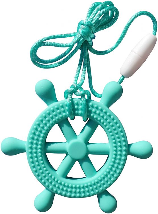 Sea Helm Wheel Silicone Teether Soother Teething Sensory Chewy Chewelry BPA Free with Chord and Breakaway Clasp, 5 Colours (Turquoise)