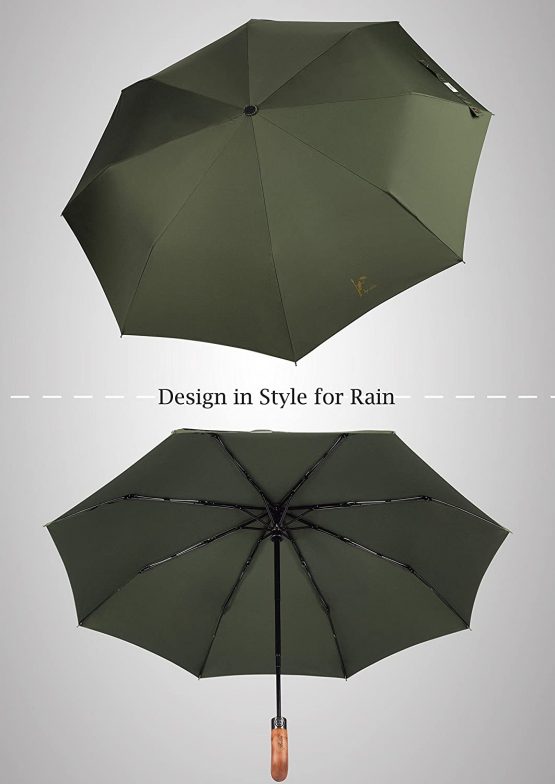 Balios® Prestige Travel Umbrella, Real Wood Handle, Auto Open & Close, Vented Windproof Double Canopy, Designed in UK (Bright Orange with Real Wood Handle) - Image 3