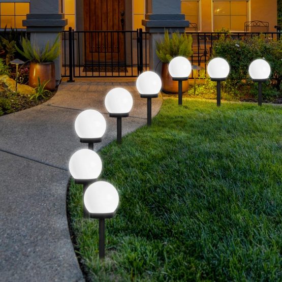 FLOWood LED Solar Garden Light, Solar Globe Lights Outdoor Globe Stake Light Garden Path Lighting for Garden Cold White 8 Pack