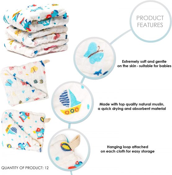 Chuckle - 12 Extra Soft 6 Layered Muslin Squares for Babies - 30x30cm. - Image 3