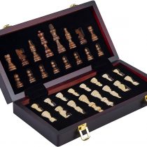 Engelhart - Luxury Chess Set in Solid Wood - folding table with nice carved pieces - Ash wood - 2 sizes (11.8")