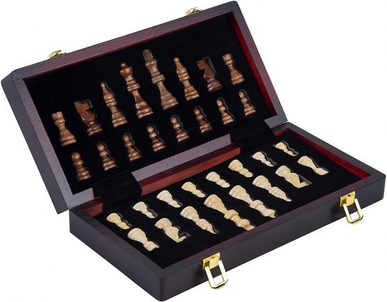Engelhart - Luxury Chess Set in Solid Wood - folding table with nice carved pieces - Ash wood - 2 sizes (11.8")