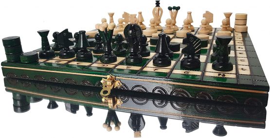 Great KINGDOM 35cm / 13.8in Handcrafted Wooden Chess Set with Draughts / Checkers / Drafts (Green) - Image 2
