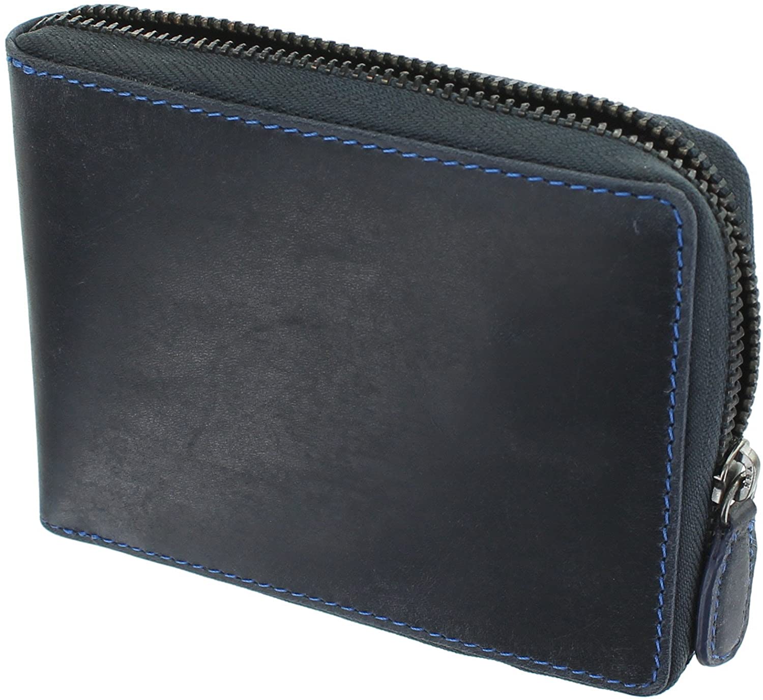 VISCONTI Hunter Zip Round Oiled Leather Bullet Wallet RFID Blocking 702 Oil Blue, standard size