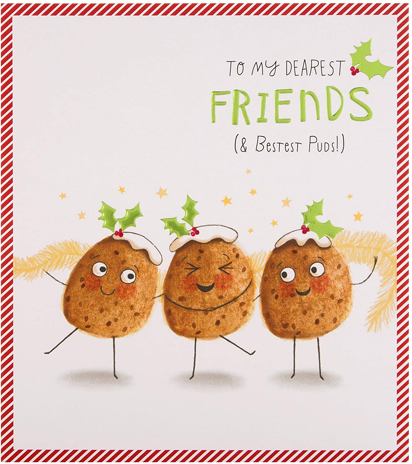 Christmas Card for Friends from Hallmark - Funny Christmas Pudding Design, Green, 18cm x 16cm