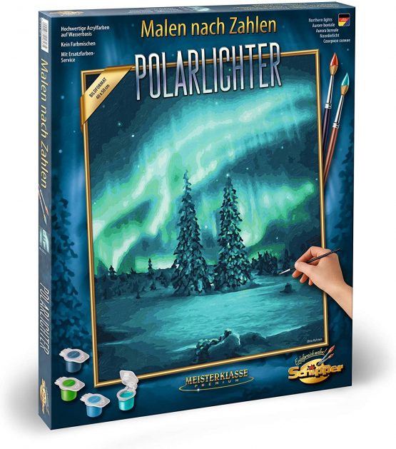 Schipper MNZ - Polarlichter 609130813 Numbers 40 x 50 cm Polar Lights Adults with Brush and Acrylic Paints, Multicoloured