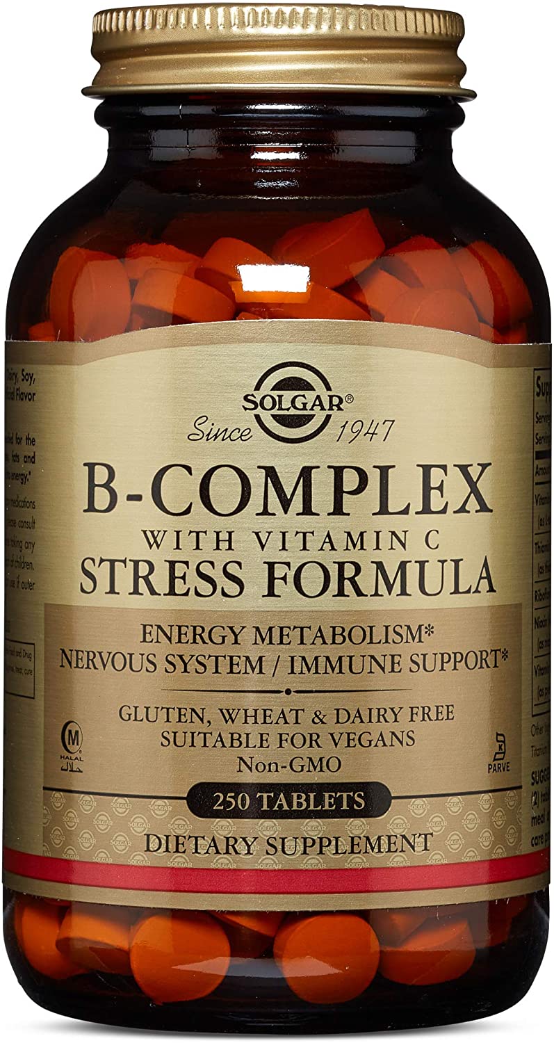 Solgar Vitamin B-Complex with Vitamin C Tablets, Pack of 250, High Strength B-Complex, Energy