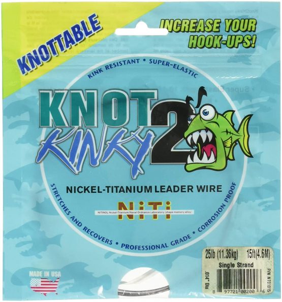 KNOT2KINKY Aquateko Nickel-Titanium Angel Leader 15ft/4.6m (5.44kg-29.55kg/12lb-65lb) - extensible titanium leader Made in USA