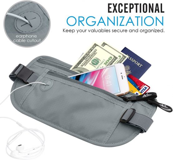 MoKo Secure Travel Money Belt, Undercover Hidden RFID Blocking Travel Wallet, Anti-Theft Passport Fanny Pack for Men & Women - Image 3