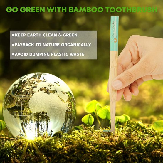 Bamboo Toothbrushes Pack of 5 | Organic | Ecofriendly Medium Soft Bristles for Natural Dental Care | Plastic Free Wooden Handle | Vegan | Multicolored - Image 4