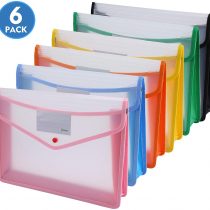 A4 Plastic Wallets, Ipow 6 Pcs Plastic Folders Document Files Folders Popper Wallet Envelope Pockets Large Capacity with Quick Snap Closure, Card Slot for Office Home School Travel