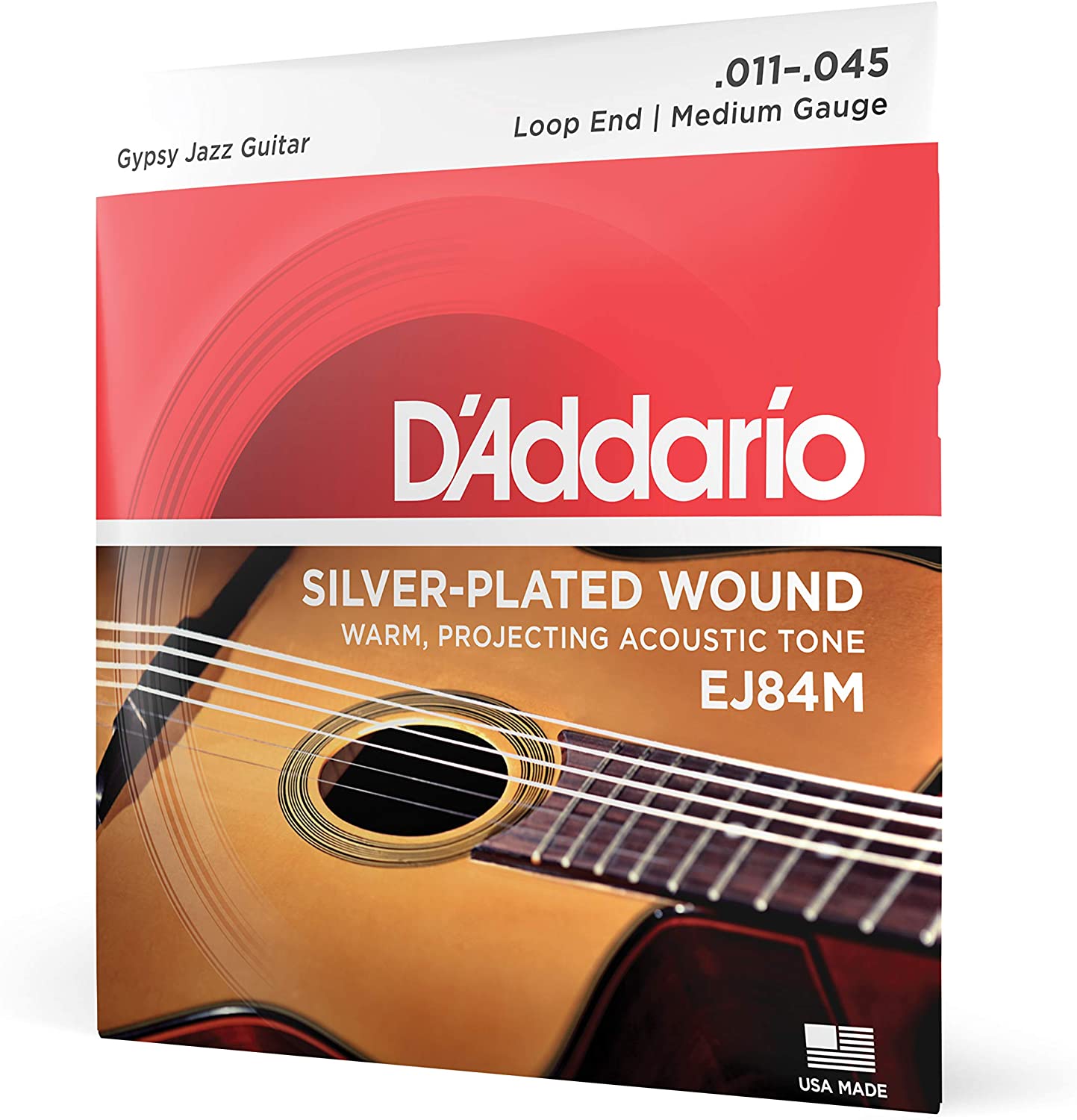 D'Addario Gypsy Jazz Acoustic Guitar Strings - EJ84M - Loop End - Medium, 11-45, Silver