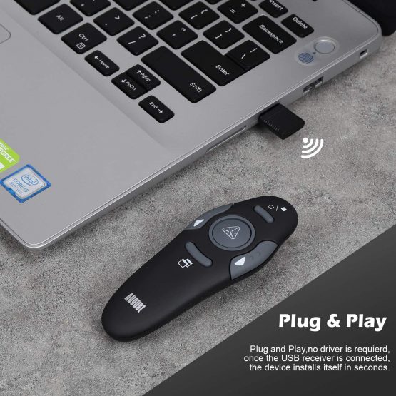 August LP205 - Wireless Laser Pointer Presentation Remote Control - PowerPoint Slideshow for Windows and Mac [Black] - Image 2